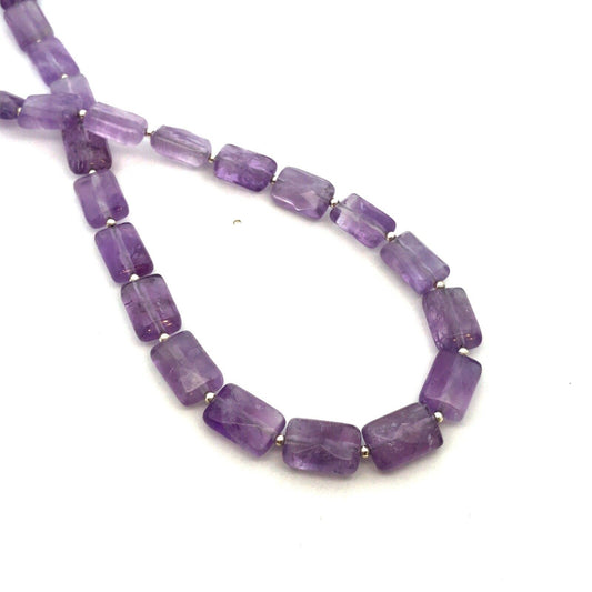 Vintage 925 Sterling Silver Rectangle Faceted Purple Amethyst Beaded Necklace