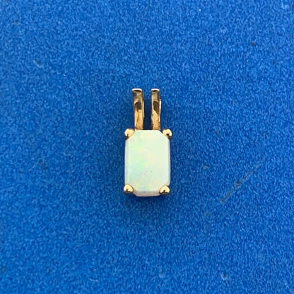 14K Yellow Gold Rectangle Cabochon Opal Petite Charm Pendant