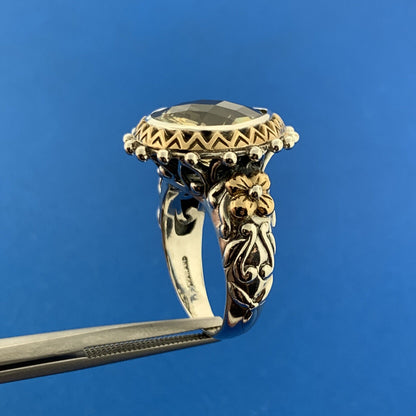 Barbara Bixby Sterling Silver 18K Gold Prasiolite Green Amethyst Statement Ring