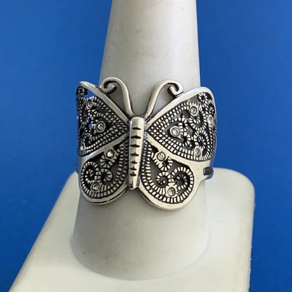 925 Sterling Silver Designer Filigree Cubic Zirconia CZ Butterfly Finger Ring