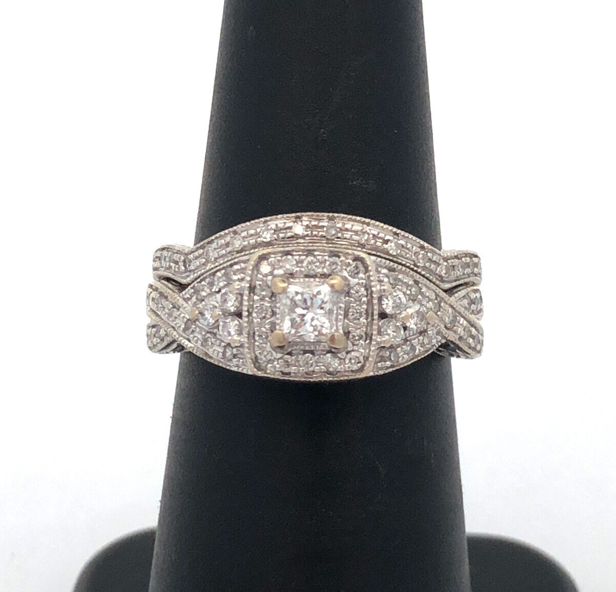 Designer 14K White Gold Diamond Ring 10K White Gold Band Diamond Ring Set