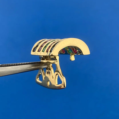 Designer 14K Yellow Gold Sapphire Ruby Emerald Modernist Enhancer Pendant