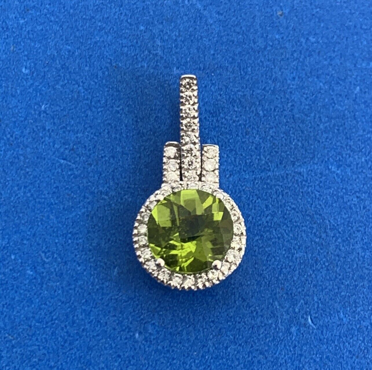 Designer 14K White Gold Peridot Diamond Accented Drop Dangle Pendant