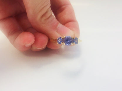 14K Yellow Gold Tanzanite Trio Bridal Anniversary Cocktail Ring