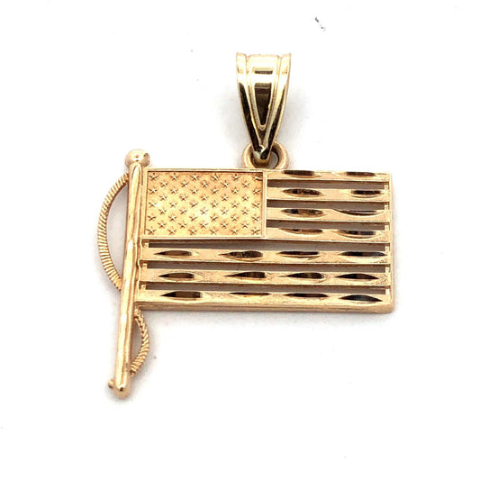 Michael Anthony 14K Yellow Gold God Bless America USA Flag Patriotic Pendant