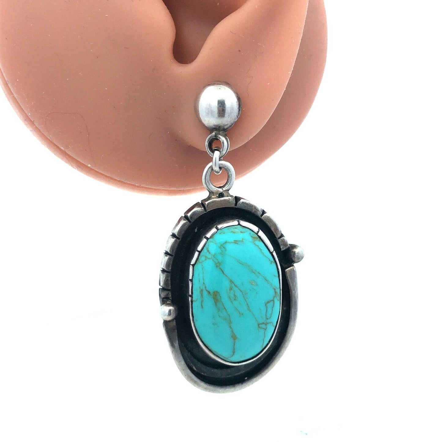 Modernist HOB Mexico 925 Sterling Silver Turquoise Statement Dangle Stud Ea