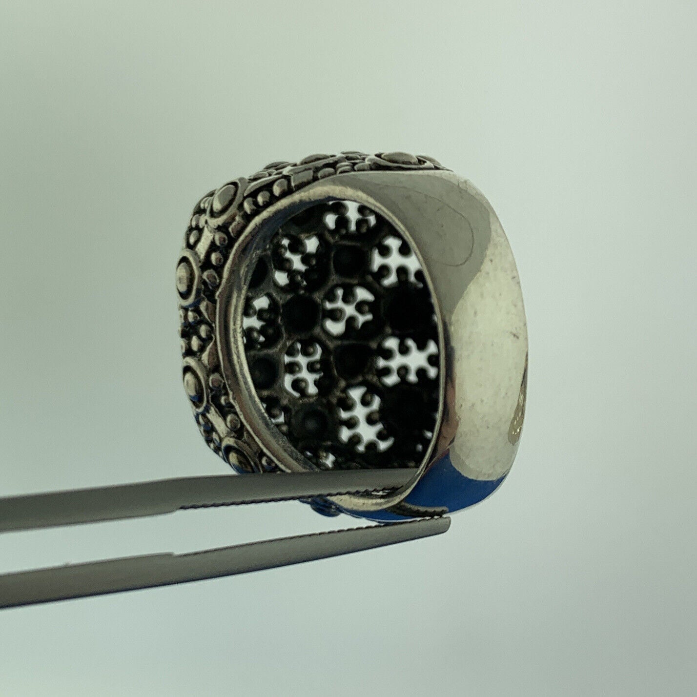 Sterling Silver 925 Beaded Filigree Gothic Design Statement Dome Cocktail Ring