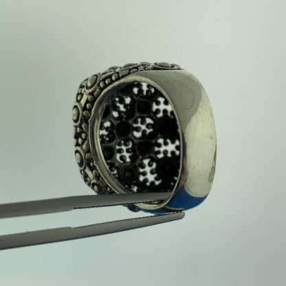 Sterling Silver 925 Beaded Filigree Gothic Design Statement Dome Cocktail Ring