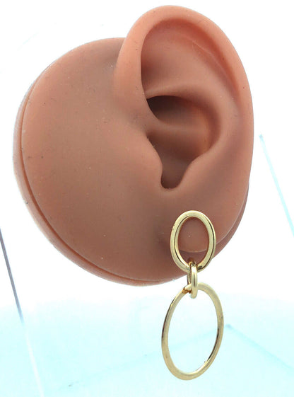 Designer QC Italy 14K Yellow Gold Modernist Triple Layered Dangle Stud Earrings