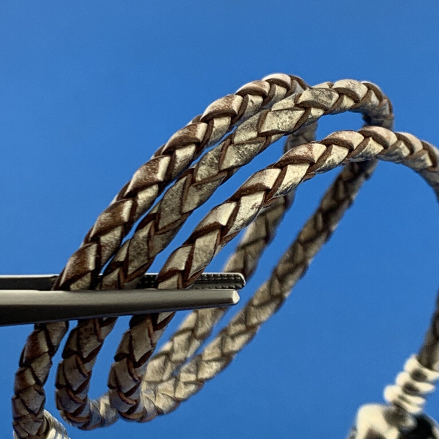 PANDORA 925 Sterling Silver Double Woven Champagne Leather Bracelet 590705CPL-D