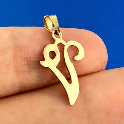 14K Yellow Gold Initial "V" Script Charm Pendant