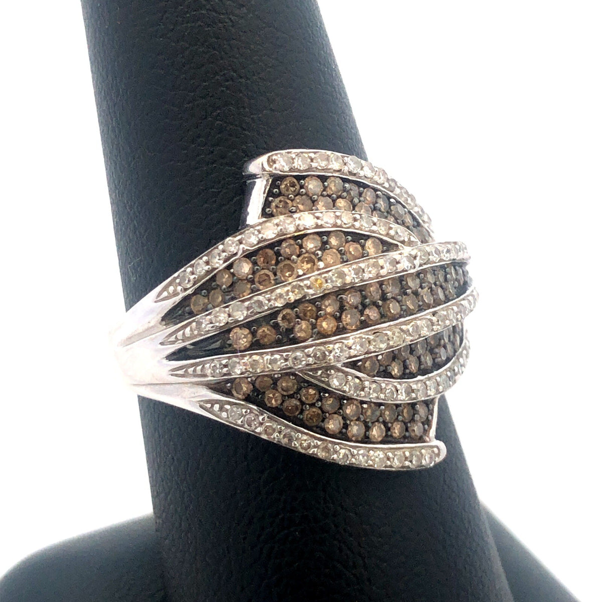 Designer MJ 14K White Gold White Champagne Diamond Modernist Dome Ring