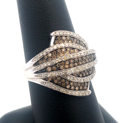 Designer MJ 14K White Gold White Champagne Diamond Modernist Dome Ring