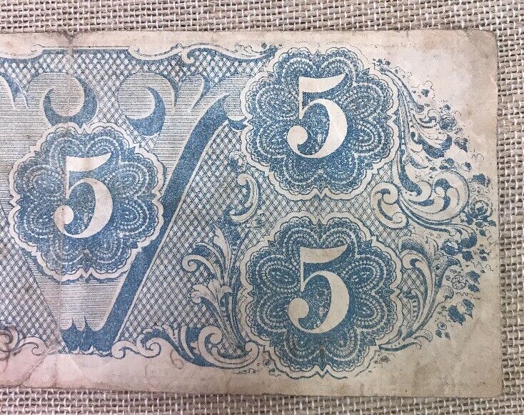 1863 $5 Confederate States of America April 6 Richmond Civil War Era Note T-60