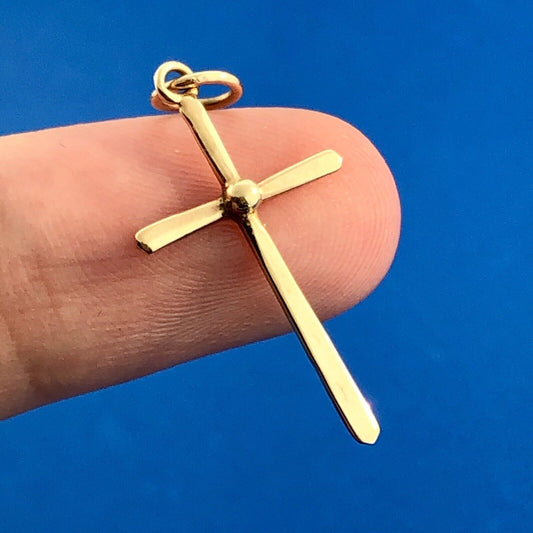 Modernist 10K Yellow Gold Polished Cross Religious Easter Charm Pendant