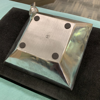 Aluminum High Polished Bird Perched On Lip Birdbath Square Serving Bowl Dish