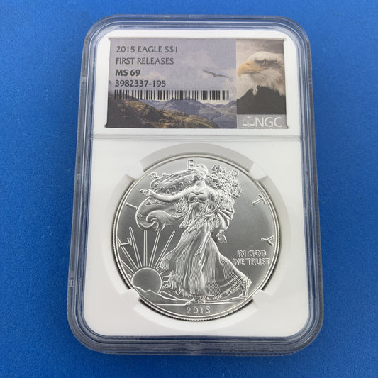 2015 American Silver Eagle 999 Fine 1 Oz Silver NGC MS69 First Release Eagle Lab