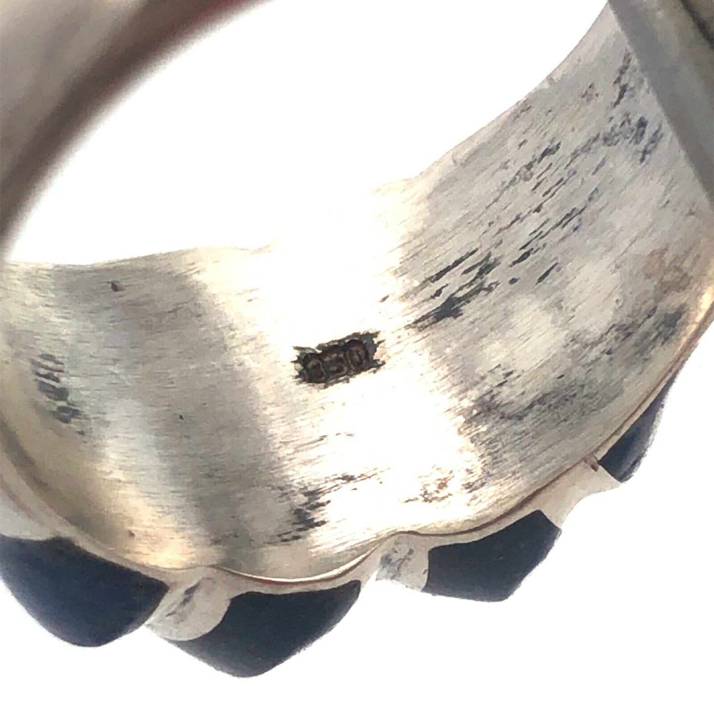 Estate 950 Fine Silver Lapis-Lazuli Modernist Ribbed Dome Size 7.5 Ring