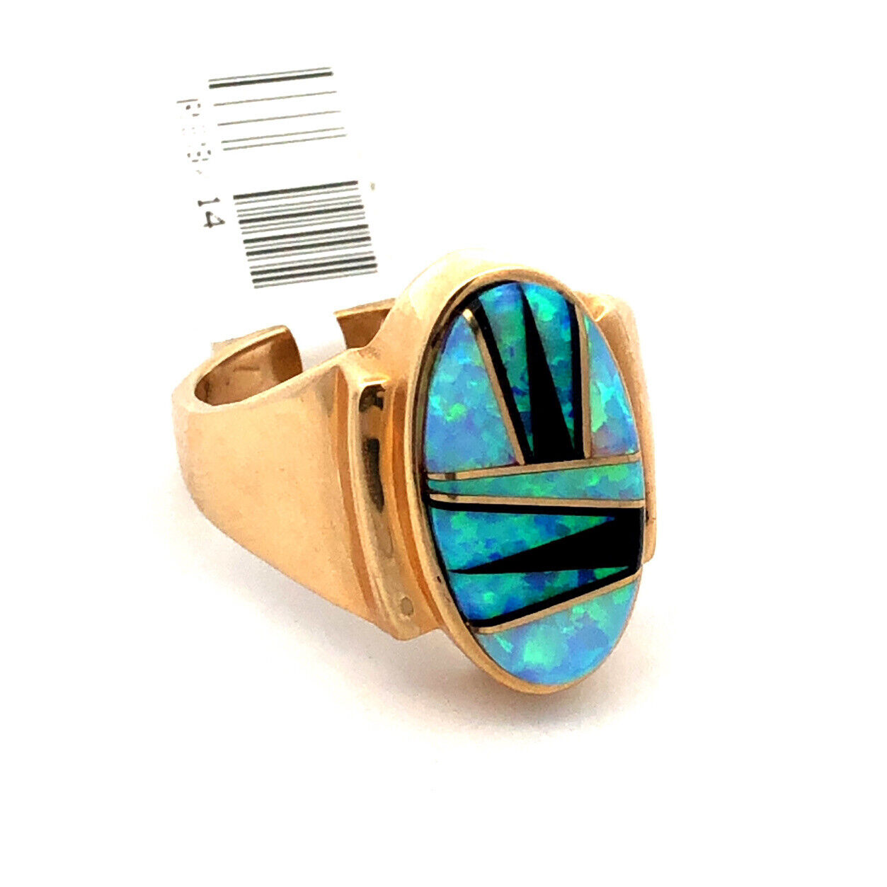 Calvin Begay Navajo 14K Yellow Gold Opal Onyx Storyteller Statement Ring