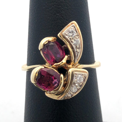 Estate 14K Yellow Gold Ruby Diamond  Accented July Anniversary Free Form Ring