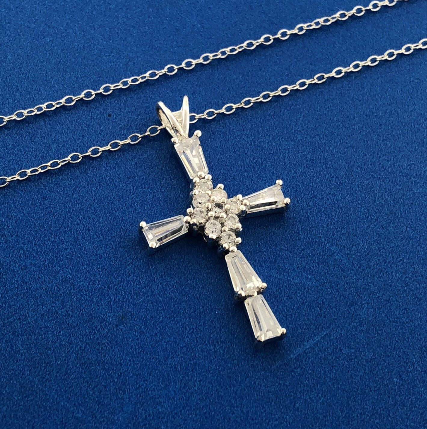 Designer 925 Sterling Silver Cubic Zirconia CZ Communion Bridal Cross Necklace