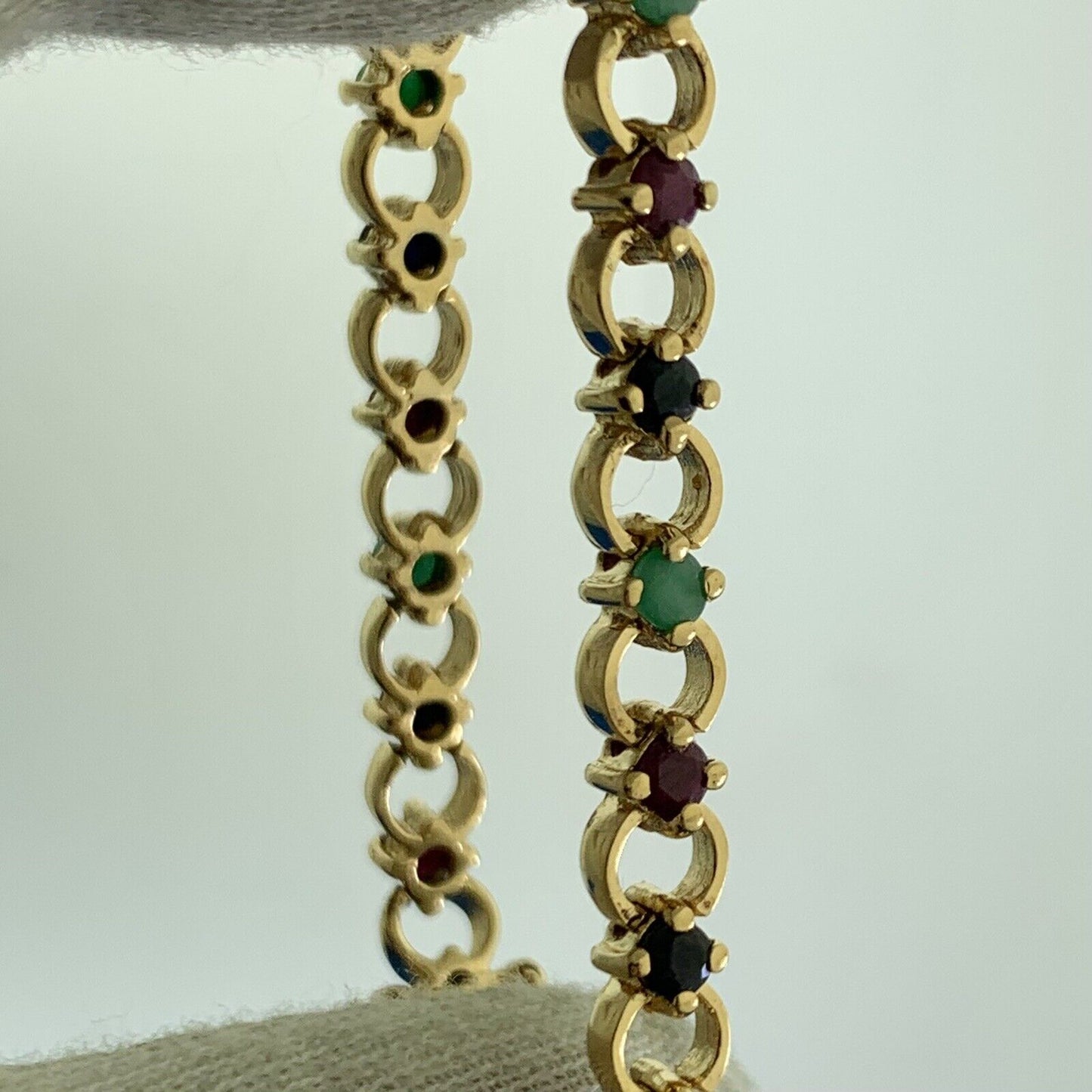 Designer 925 Sterling Silver Vermeil Sapphire Ruby Emerald Tennis Bracelet