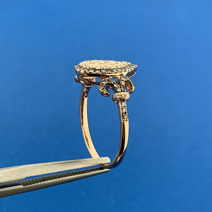 Designer 14K Rose Gold White Chocolate Pave Diamond Fleur De Lis Pear Ring