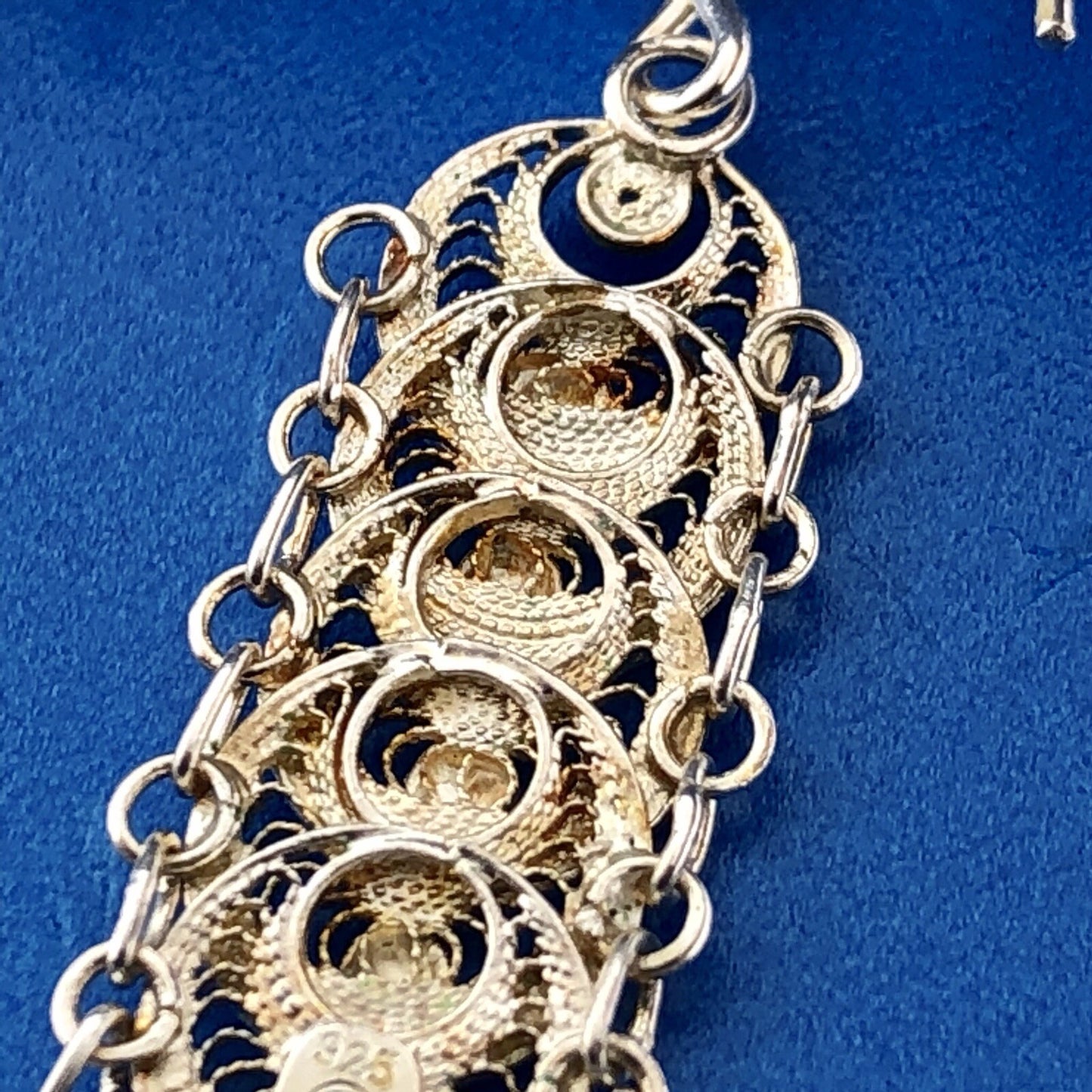 Milor Italy Sterling Silver Filigree Bead Centipede Link Drop Dangle Earrings