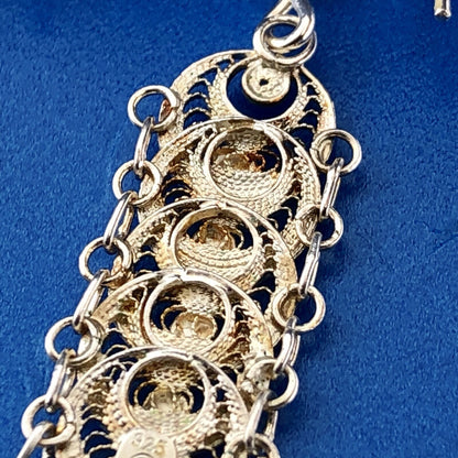 Milor Italy Sterling Silver Filigree Bead Centipede Link Drop Dangle Earrings