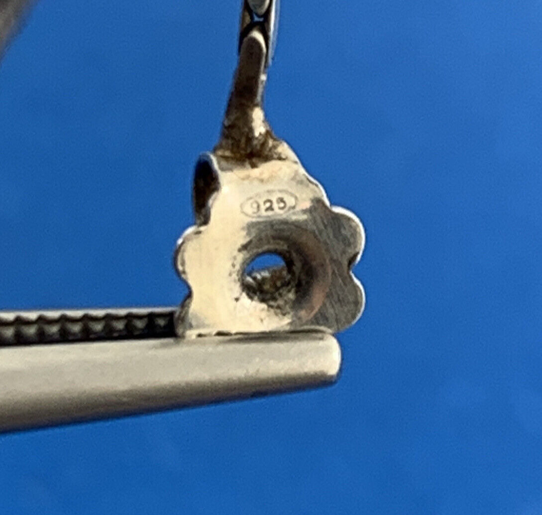 Vintage Italy 925 Sterling Silver Double Heart Drop Dangle Chain Stud Earrings