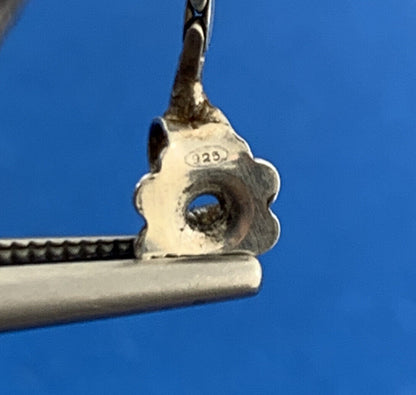 Vintage Italy 925 Sterling Silver Double Heart Drop Dangle Chain Stud Earrings