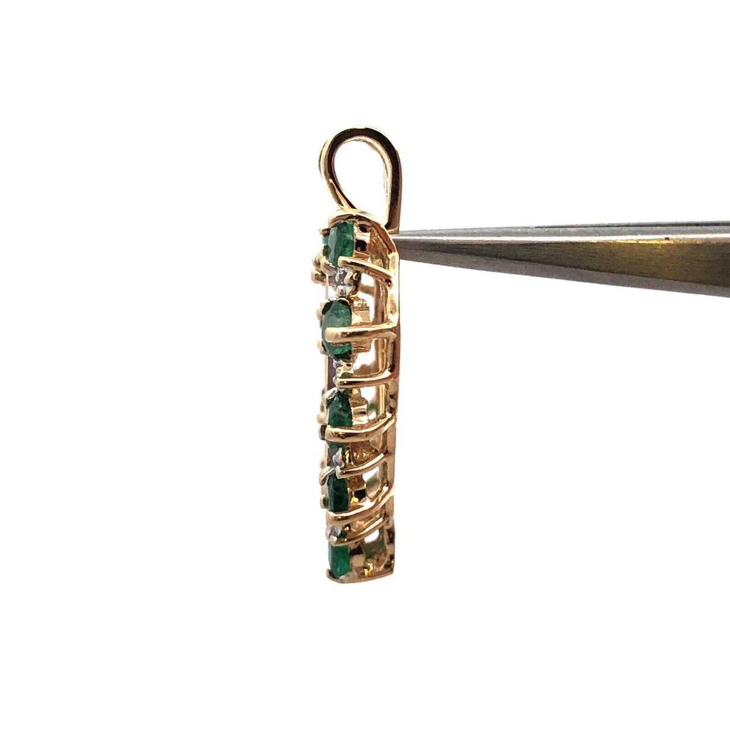 Vintage 10K Yellow Gold Round Emerald Diamond Accent Heart Anniversary Pendant