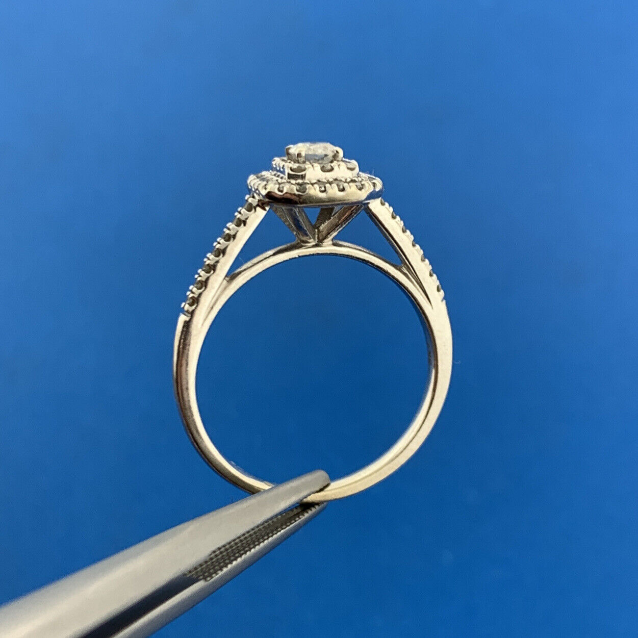 10K White Gold Diamond Solitaire Double Halo Accented Engagement Ring