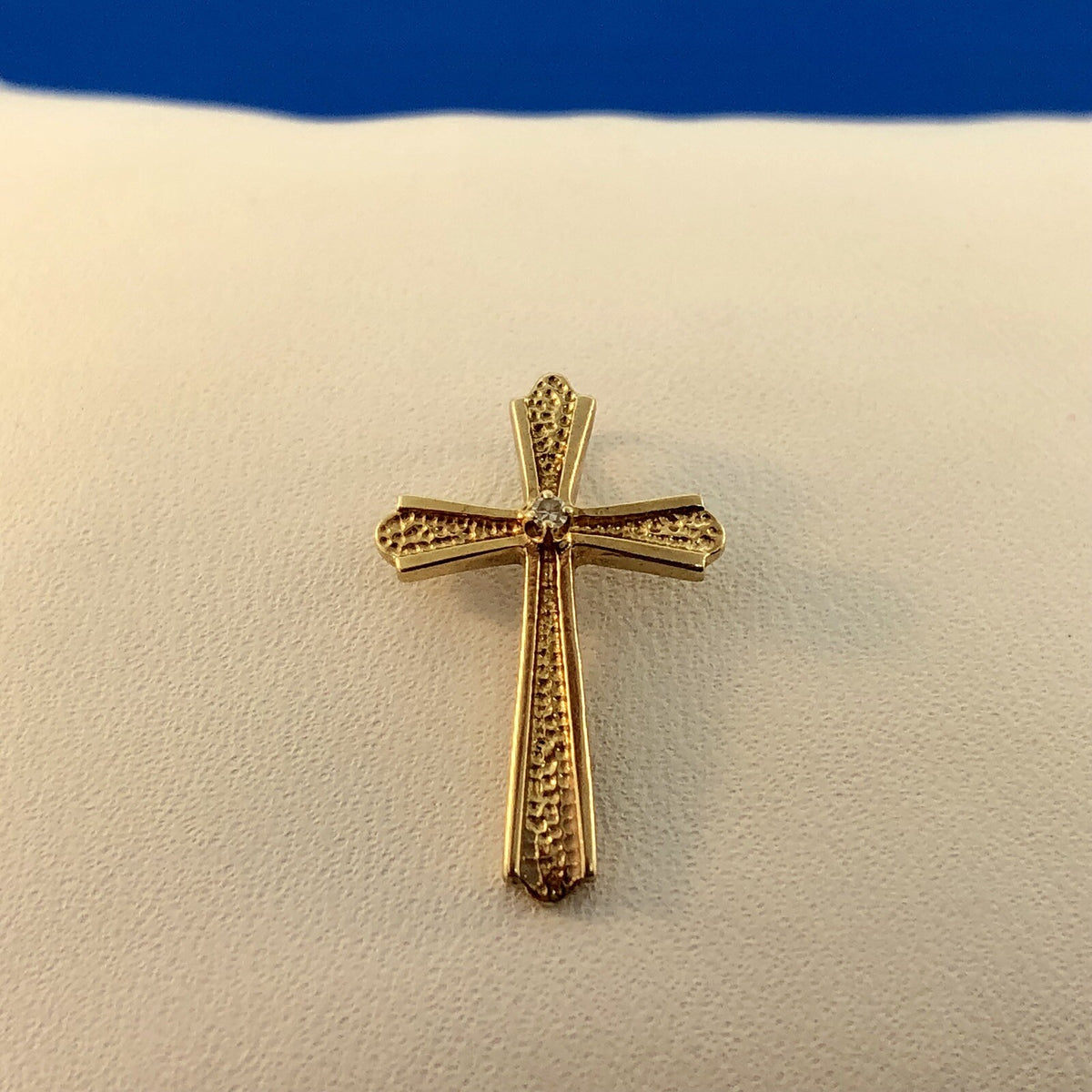 Classic 14K Yellow Gold Diamond Textured Polished Cross Easter Communion Pendant