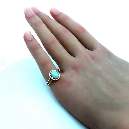 Designer JCE 10K Yellow Gold Oval White Opal Diamond October Birthstone Ring
