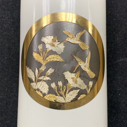 The Art Of Chokin Japanese Porcelain 24K Gold Edged Floral Hummingbird Vase