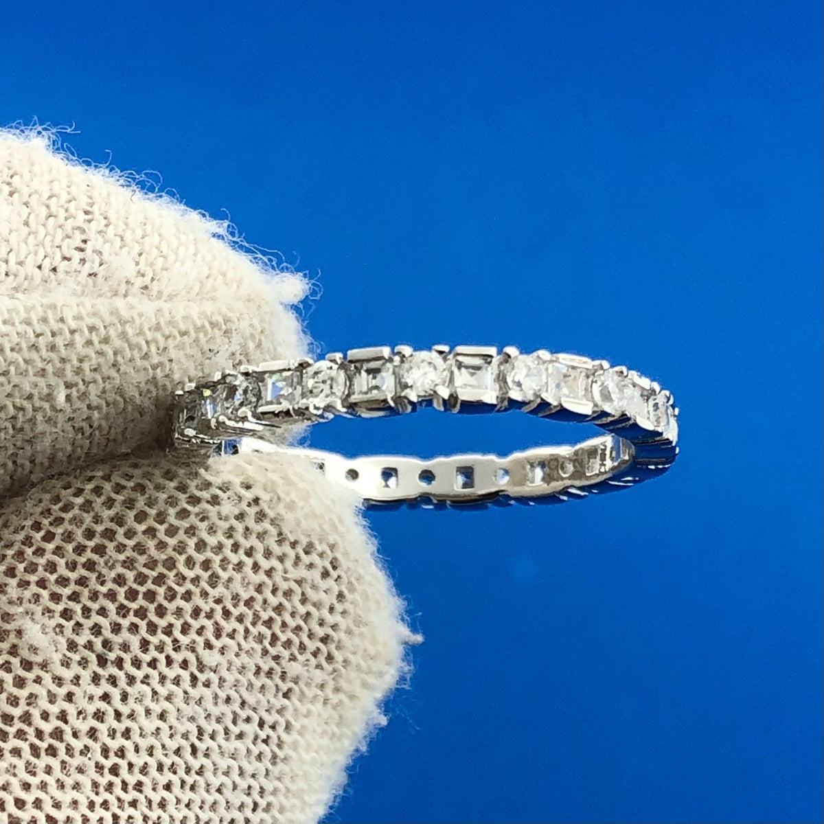 Designer YGI Sterling Silver 925 Channel Set CZ Band Ring Size 6