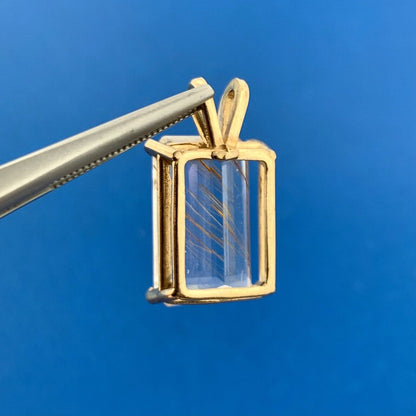 Mystical 14K Yellow Gold Golden Reticulated Quartz Well Being Statement Pendant