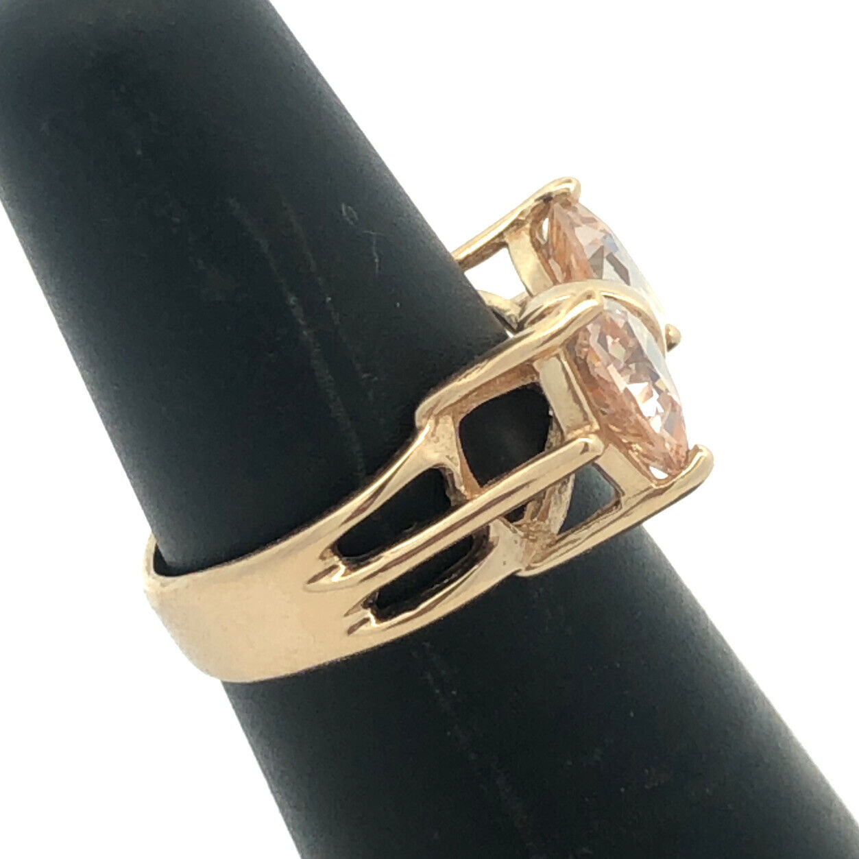 Designer RK 14K Yellow Gold Trillion Cut Cubic Zirconia Bow Shape Cocktail Ring