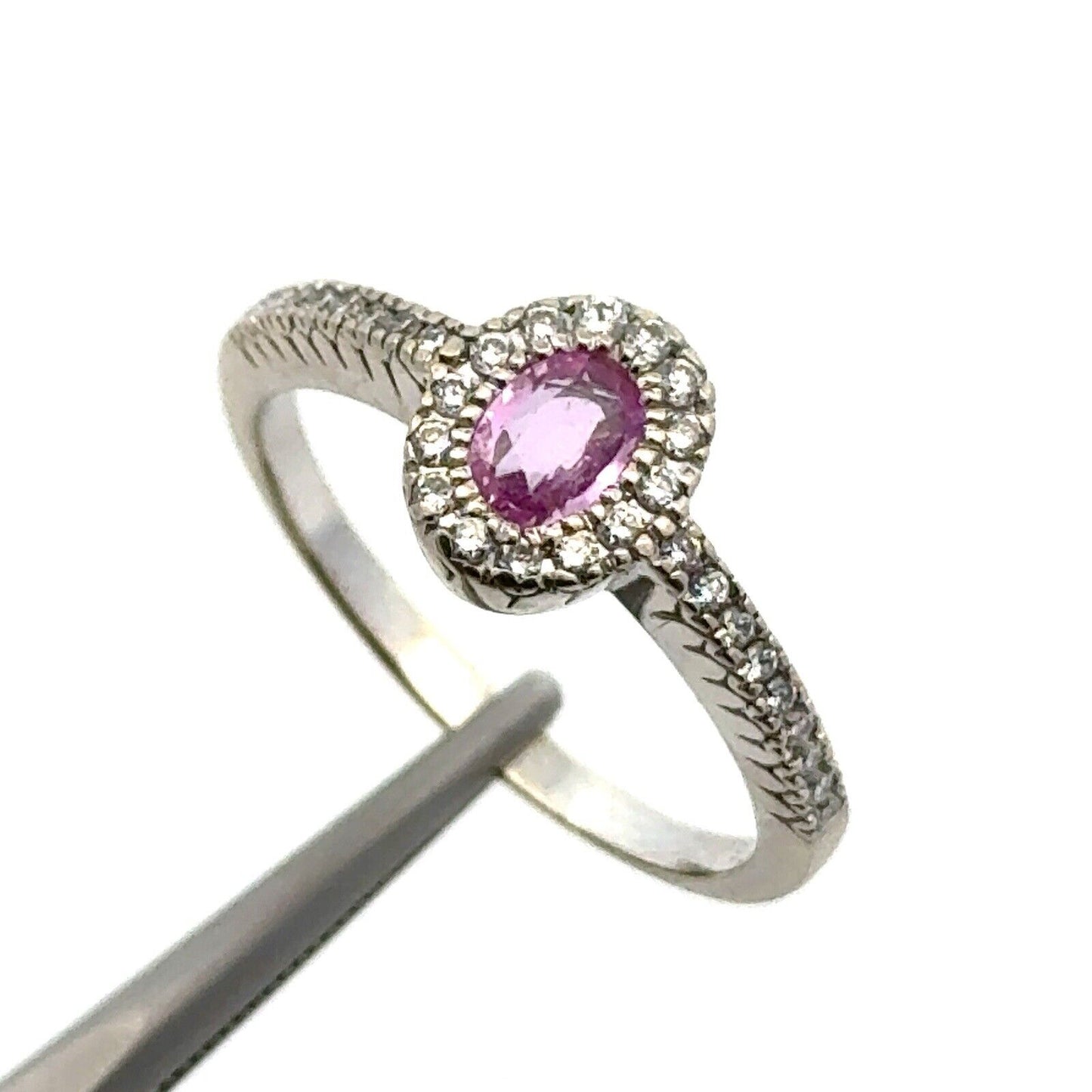 Designer B & G 14K White Gold Pink Sapphire Diamond Anniversary Cocktail Ring