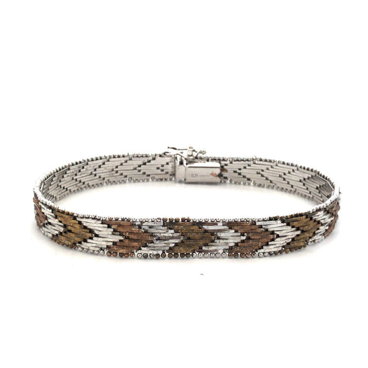 Designer 925 Sterling Silver Bronze Two Tone Herringbone Chevron Bracelet