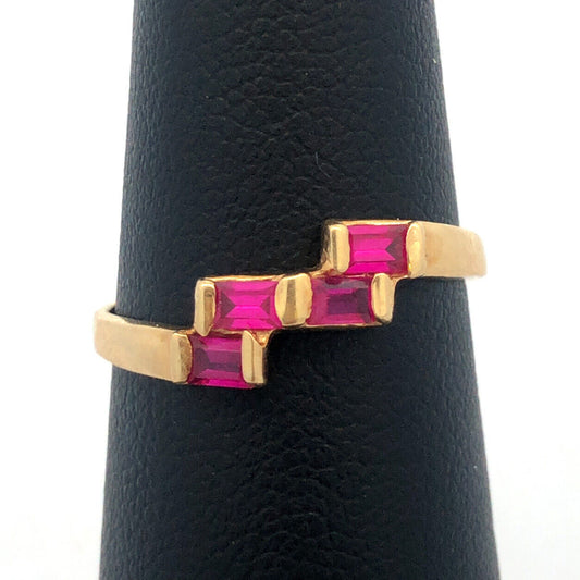 Retro 14K Yellow Gold Ruby Rectangle Modernist July Anniversary Cocktail Ring