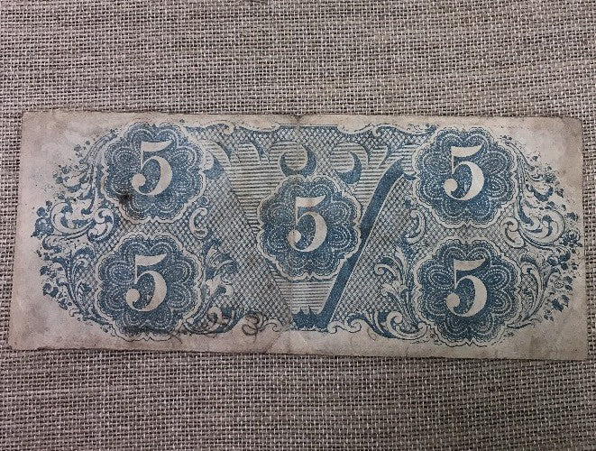1863 $5 Confederate States of America April 6 Richmond Civil War Era Note T-60