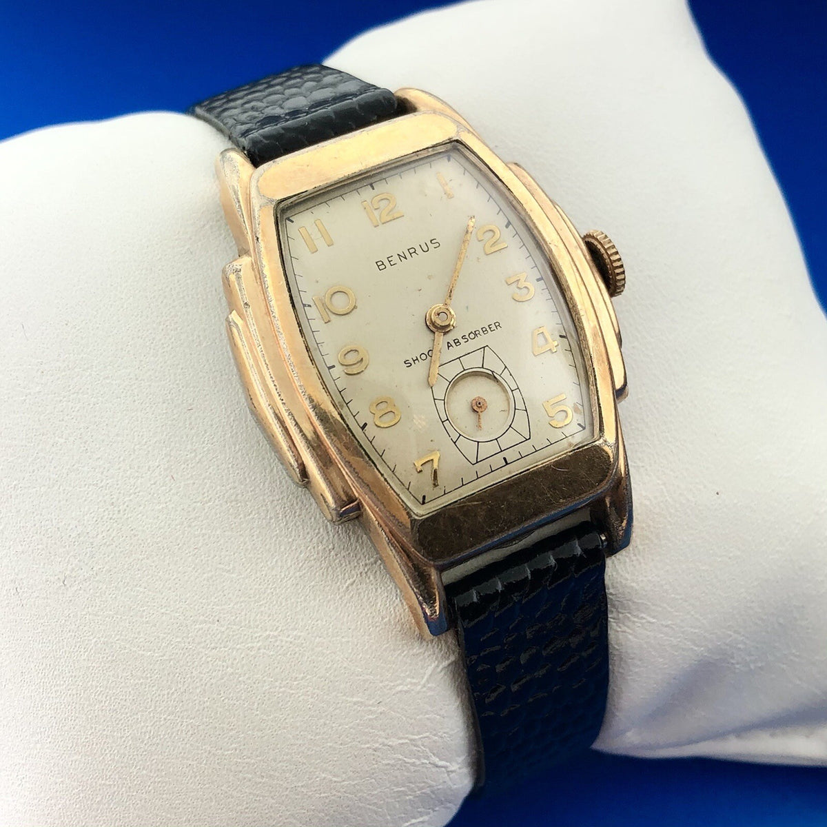 Mid Century Benrus Shock Absorber Model BB3 Gold Filled Step Bezel Tank Watch