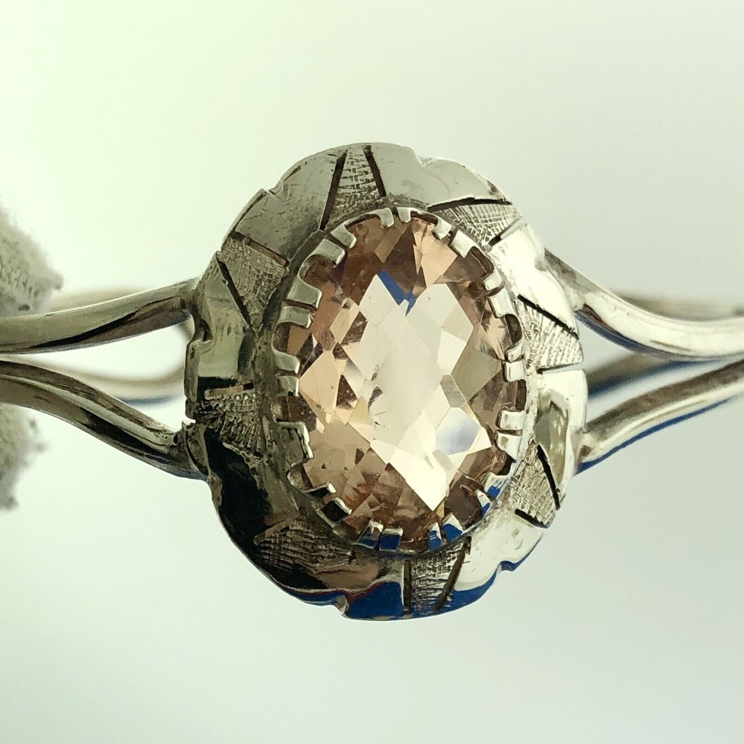 Sterling Silver Morganite Cubic Zirconia Concho Cuff Bracelet