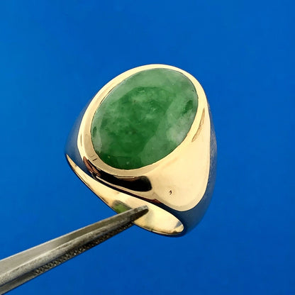 Vintage 14K Yellow Gold Unisex Oval Jade Jadeite Cabochon Statement Dome Ring