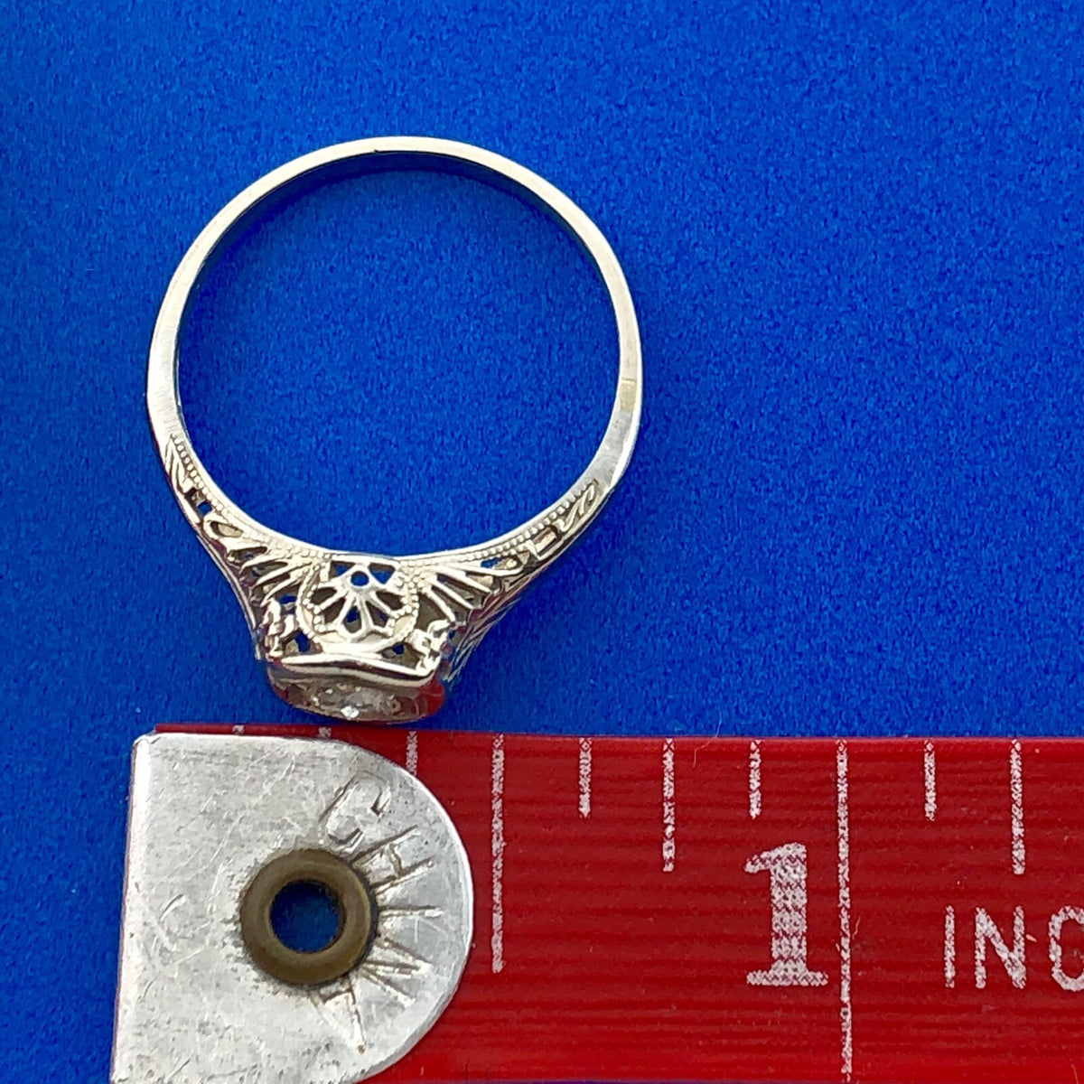 Art Nouveau Art Deco 14K White Gold Diamond Solitaire Filigree Engagement Ring