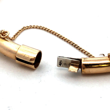 Estate 14K Yellow Gold Round Turquoise Pearl Art Deco Hinged Bangle Bracelet