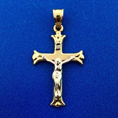 Vintage Designer 10K Yellow White Gold Crucifix Cross Religious Charm Pendant