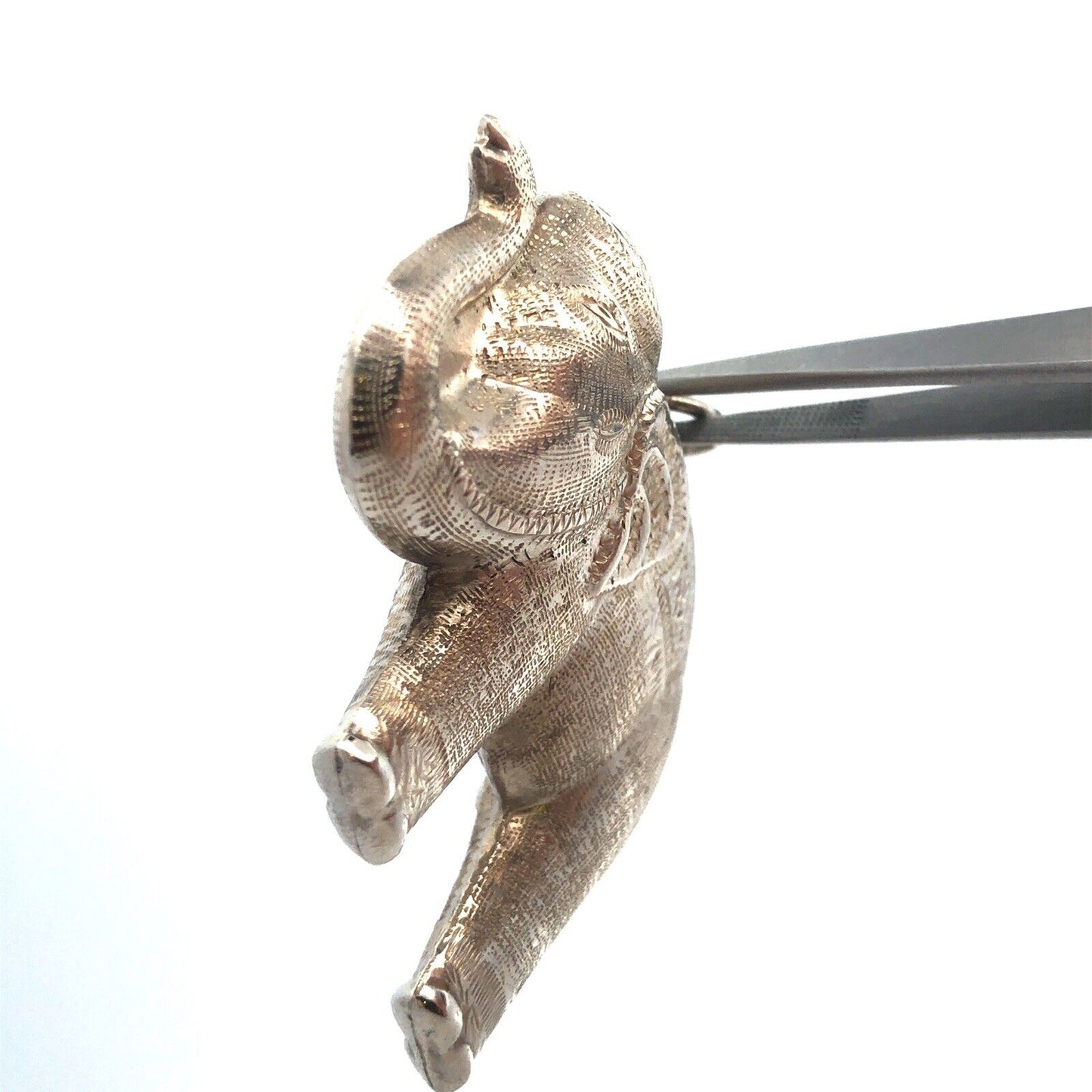 Vintage 925 Sterling Silver Textured Detailed Festival Temple Elephant Pendant